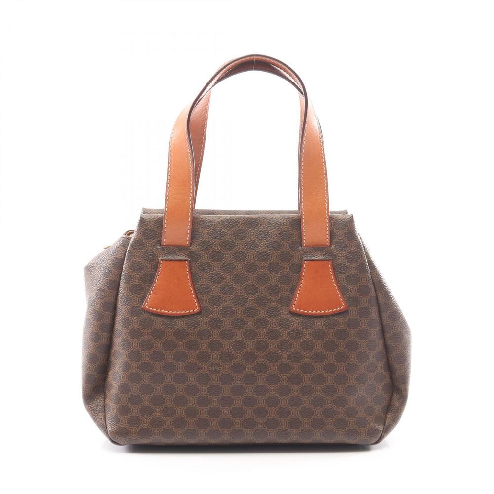 Celine Macadam Handbag Canvas Leather Brown
